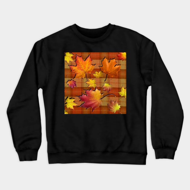 Fall Plaid, Beautiful Autumn Colored Leaves on Orange, Rust & Yellow Background: Home Decor & Gifts Crewneck Sweatshirt by tamdevo1